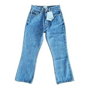 Ganni Betzy Mid Blue Stone High Rise Slim Flare Crop Jean 25/32 NWT $195